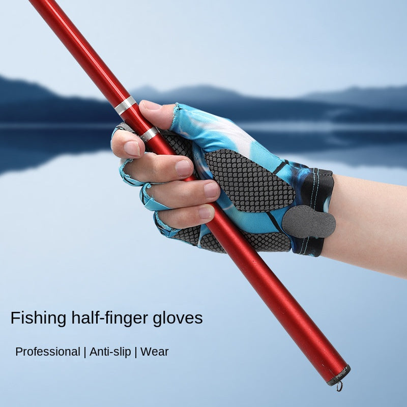 Fishing Half finger Road Asian Gloves Men and Women Ice Silk Sunscreen, Sweat Absorbent, Breathable, Anti slip, Anti stab Outdoo - Korvel