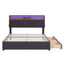 Queen Size Upholstered Platform Bed with Storage & LED, Dark Gray
