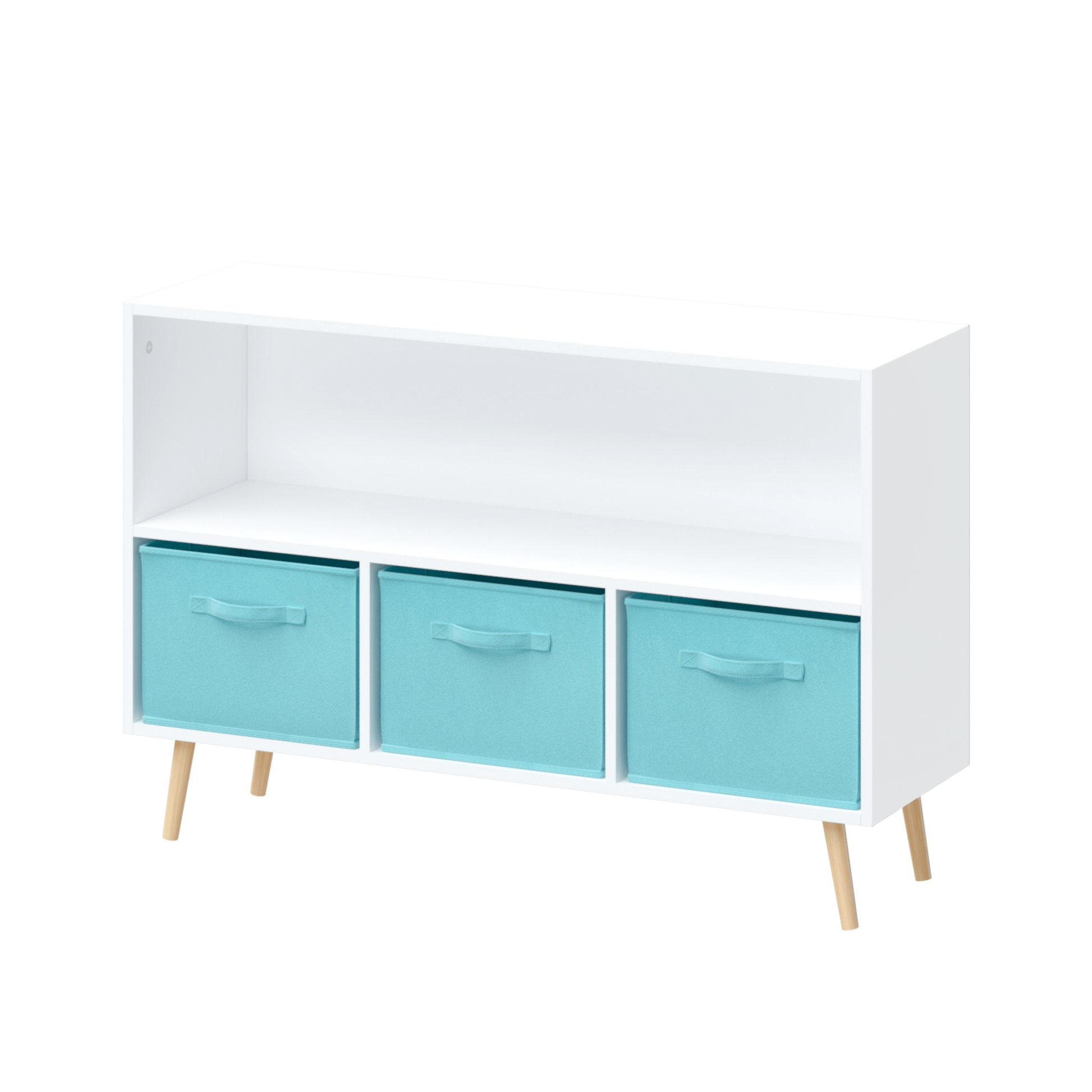 Kids bookcase with Collapsible Fabric Drawers Children's Book Display Toy Storage Cabinet Organizer White/Blue - Korvel