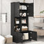 Bathroom storage cabinet, 4-door independent cabinet, adjustable shelf, open multi-layer shelf, black - Korvel