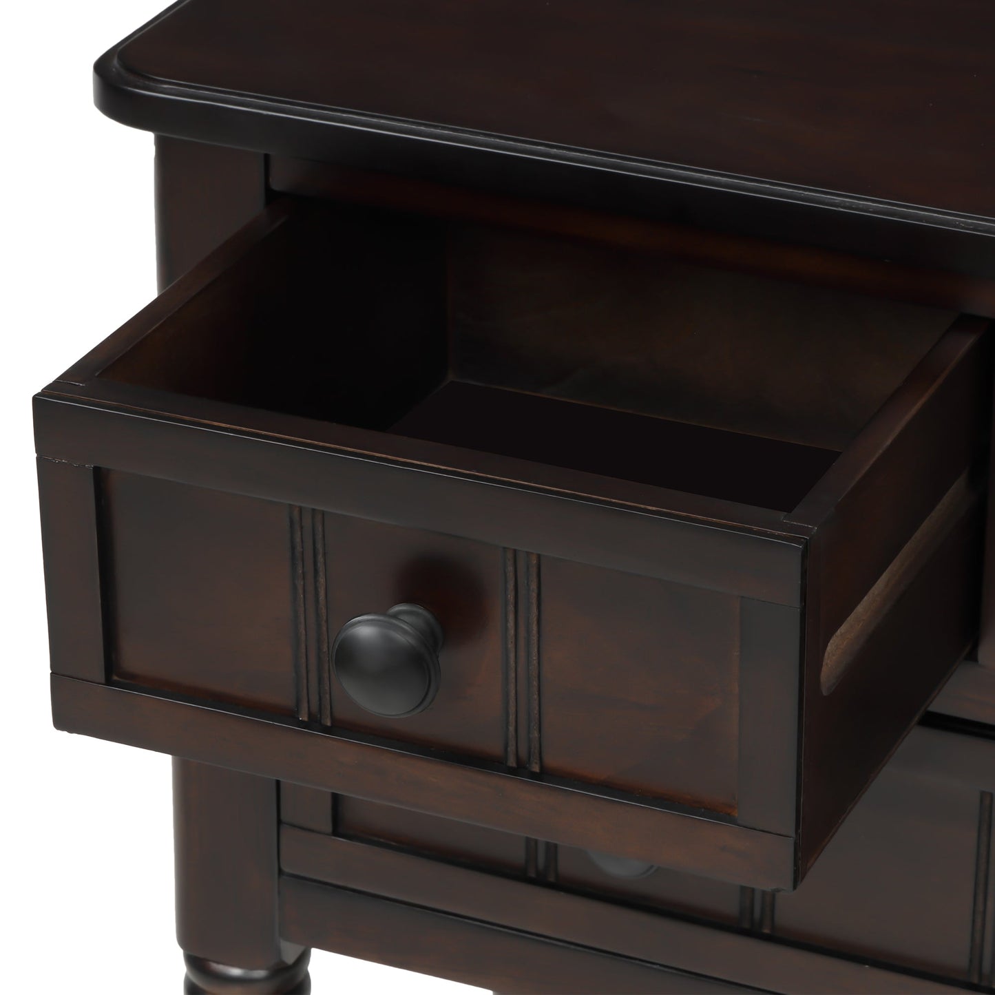 TREXM Narrow Console Desk, Ultra Thin Sofa Table with Three Storage Drawers and Living Room Bottom Shelves (Espresso) - Korvel