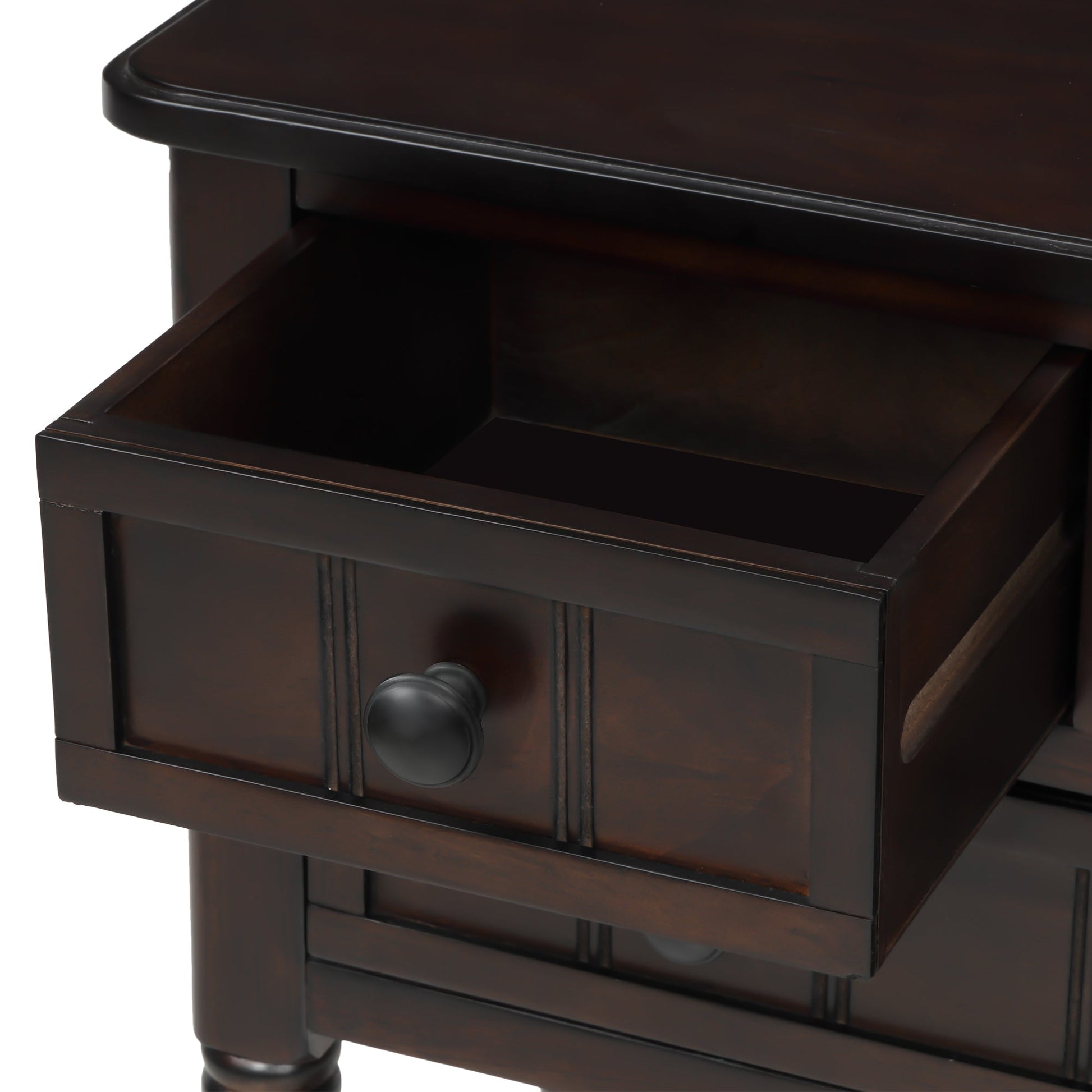 TREXM Narrow Console Desk, Ultra Thin Sofa Table with Three Storage Drawers and Living Room Bottom Shelves (Espresso) - Korvel
