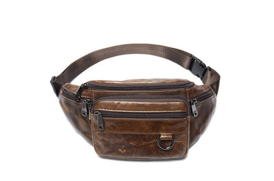 Men's sheepskin waist bag outdoor black mobile phone sheepskin bag leisure sports crossbody chest bag - Korvel