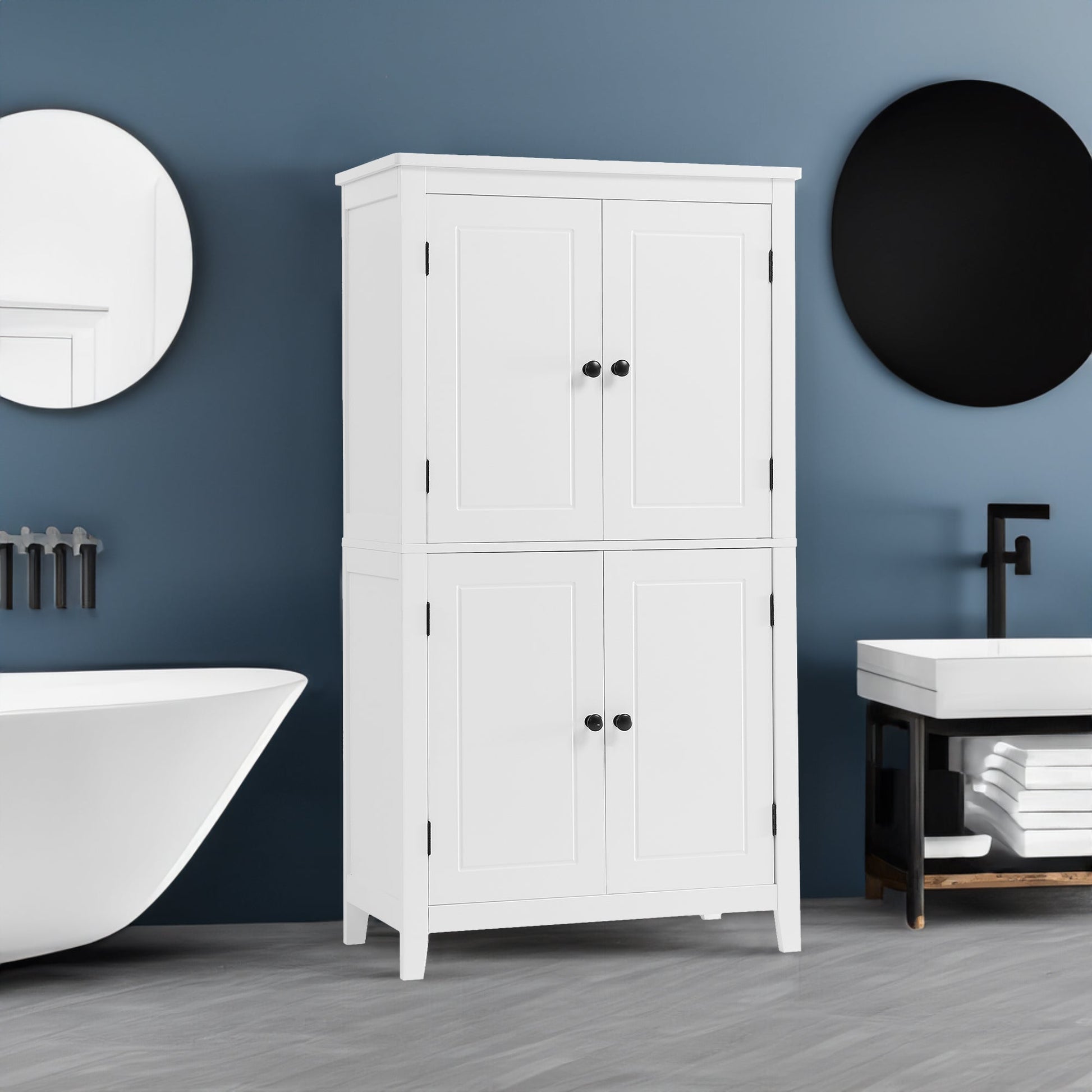 Bathroom floor storage cabinet, bathroom storage unit, 4-door independent cabinet, adjustable shelf, adaptive shelf, white - Korvel