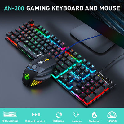 Wired Gaming Keyboard & Mouse Set with Rainbow Backlighting