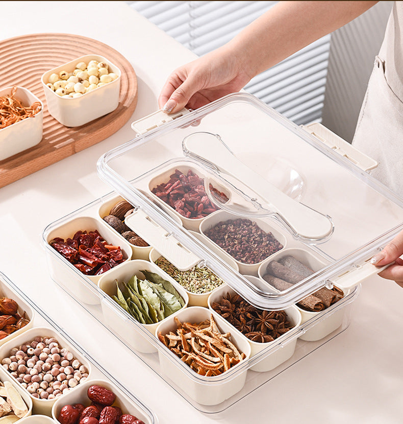 Design Sealed Snackle Storage Box With 9pcs Divider Plastic Divided Veggie Tray With Lid And Handle - Korvel
