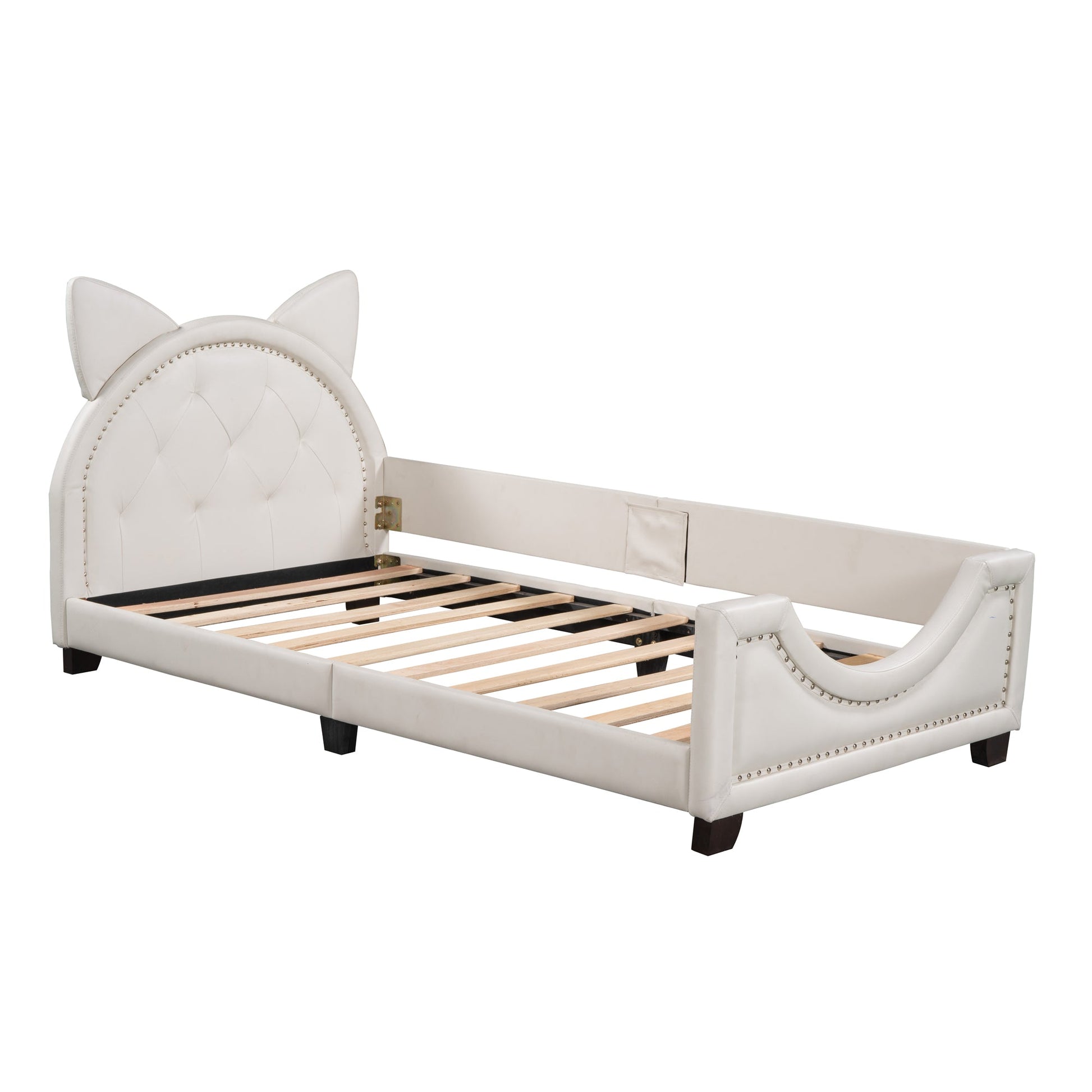 Twin Size Upholstered Daybed with Carton Ears Shaped Headboard  White - Korvel