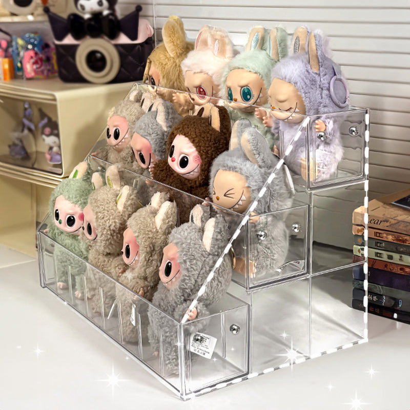 Spacious 3-Layer Display Shelf for Labubu Dolls and Handmade Blind Boxes, Stepped Transparent Acrylic Storage Solution - Korvel