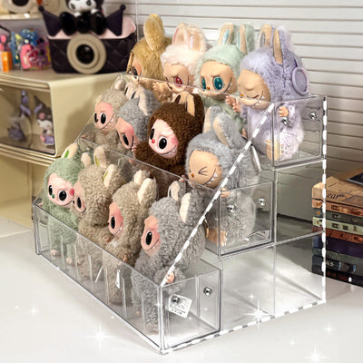 Spacious 3-Layer Display Shelf for Labubu Dolls and Handmade Blind Boxes, Stepped Transparent Acrylic Storage Solution - Korvel