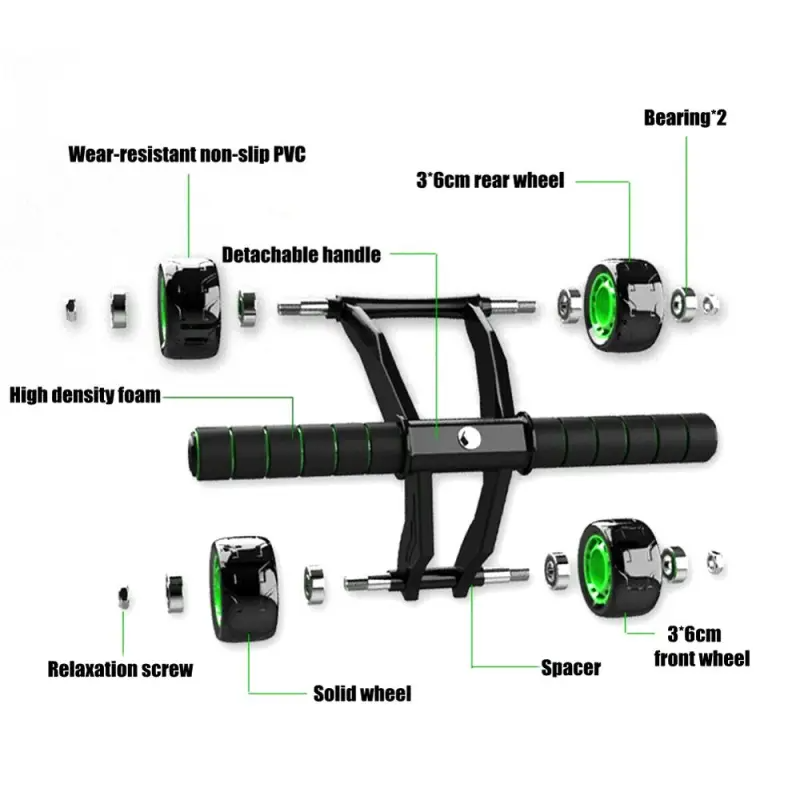 New Design Foldable Abs Plastic Abdominal 4 Wheel Exercise Wheel Abdominal Set Kit Gym Equipment - Korvel