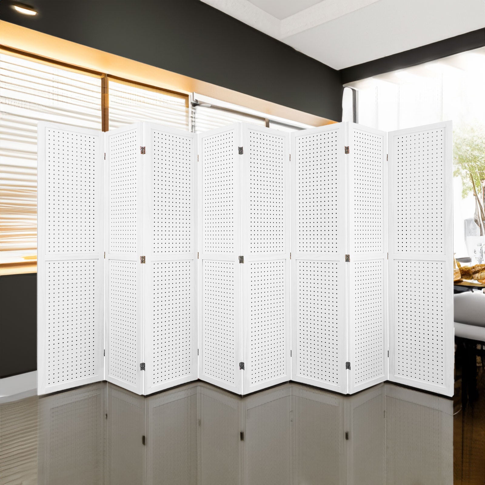 8 Panel Room Divider, 5.6Ft Pegboard Display Wooden Room Divider Folding Privacy Screen Room Divider Freestanding Peg Board - Korvel