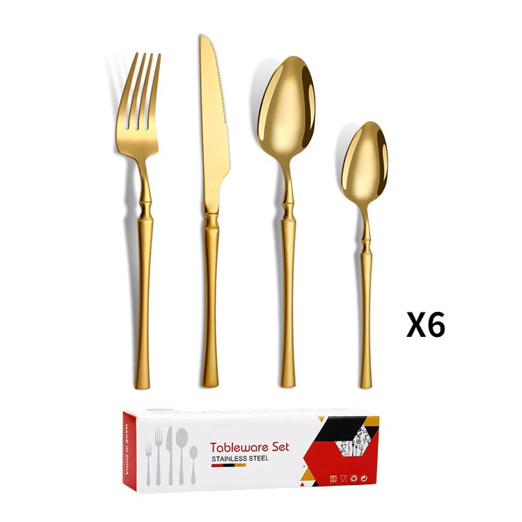 Small waist stainless steel knife, fork, and spoon set of 24 pieces, gold steak knife, fork, stainless steel tableware set, coffee spoon - Korvel