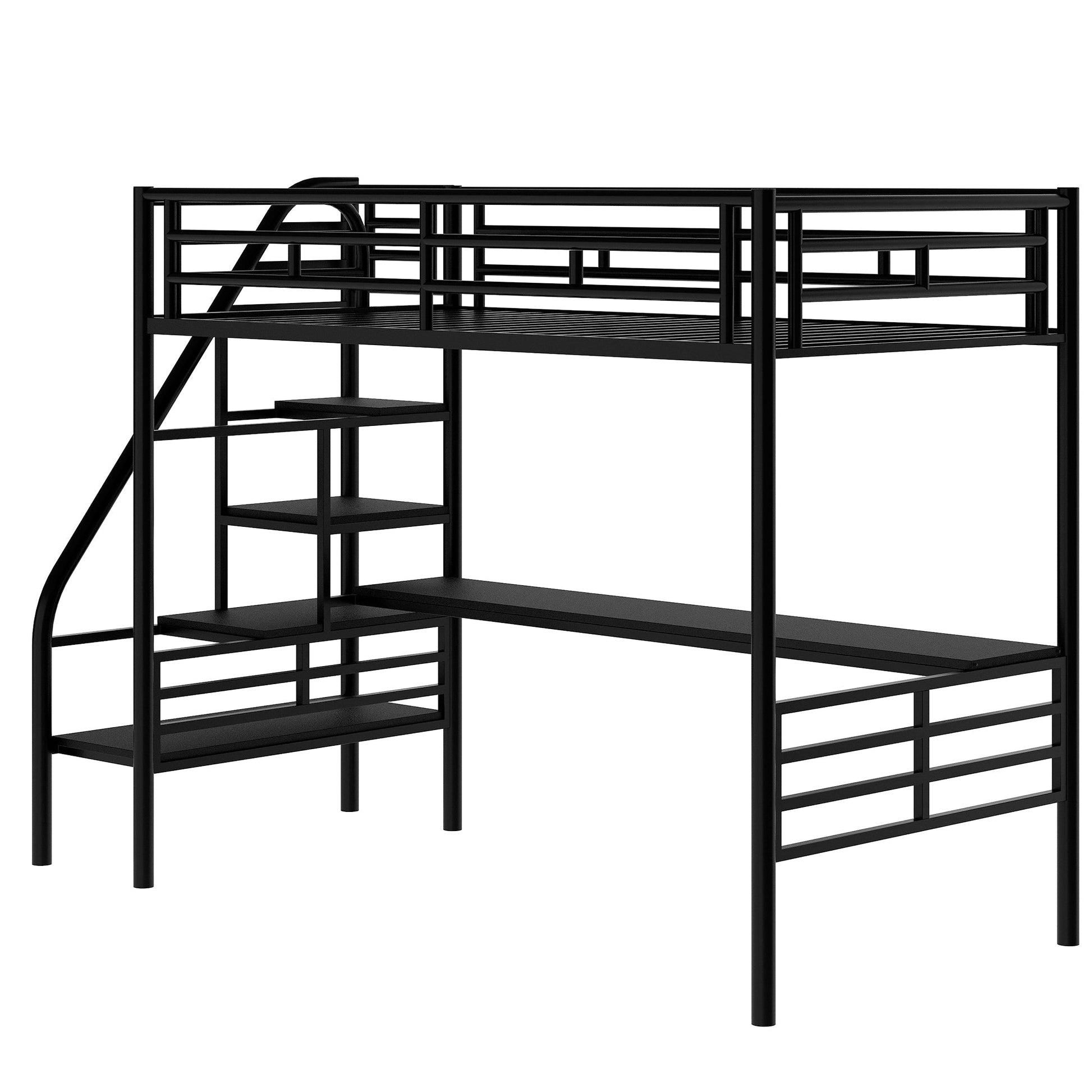 Metal Loft Bed Frame with Desk  No Box Spring Needed Twin Black - Korvel