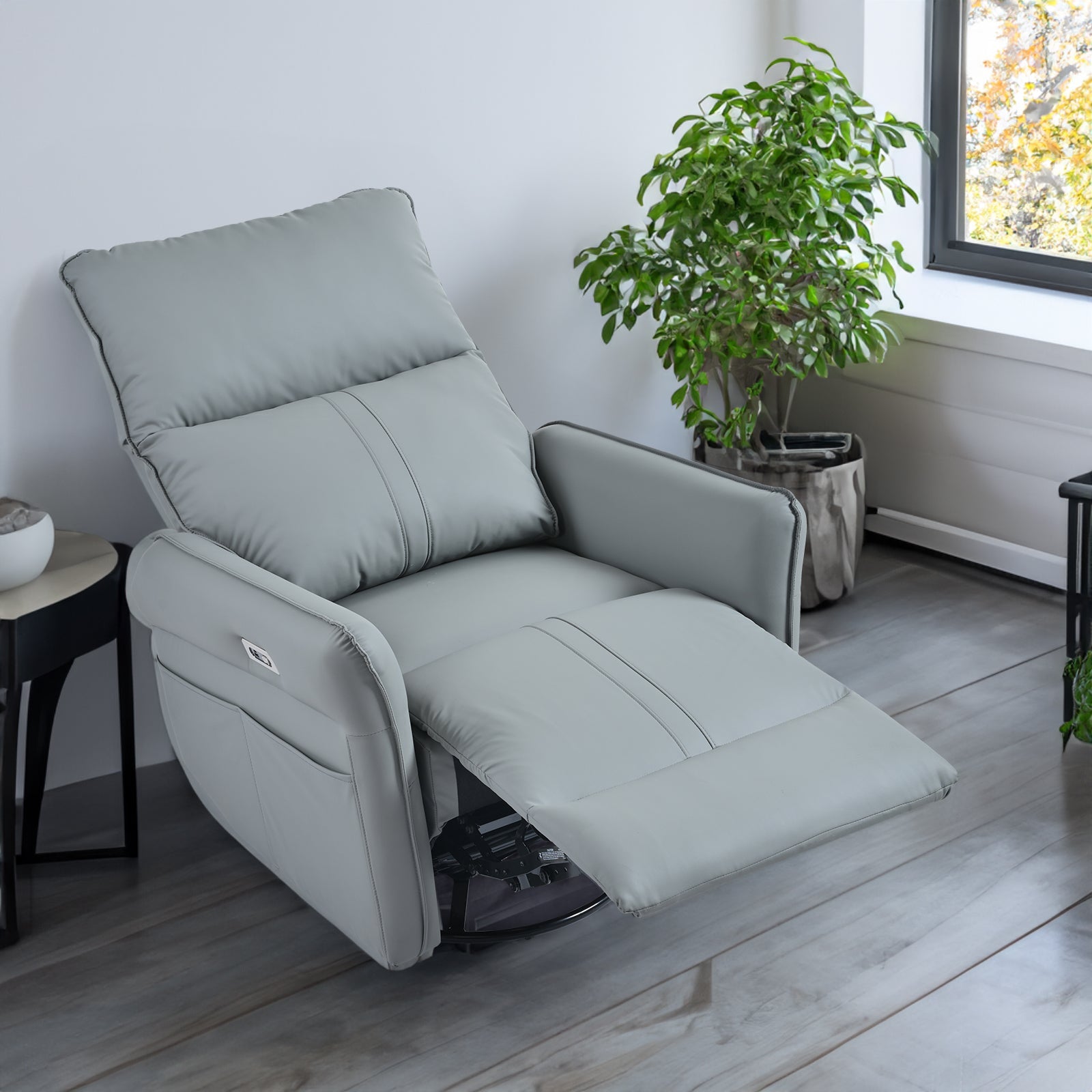 Adult electric swivel rocking chair, 270 ° swivel rocking chair, single sofa lounge chair (blue gray) - Korvel