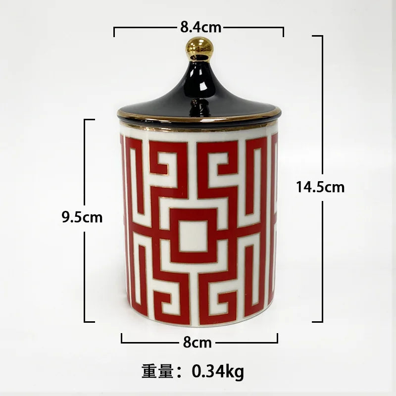 Gold Plated Stripe Ceramic Storage Jar Home Scented Candle Bottle Wedding Candy Gift Jar Cosmetic Jewelry Storage Bottle Decor - Korvel
