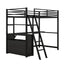 Twin Size Metal&Wood Loft Bed with Desk and Shelves, Two Built-in Drawers, Black - Korvel