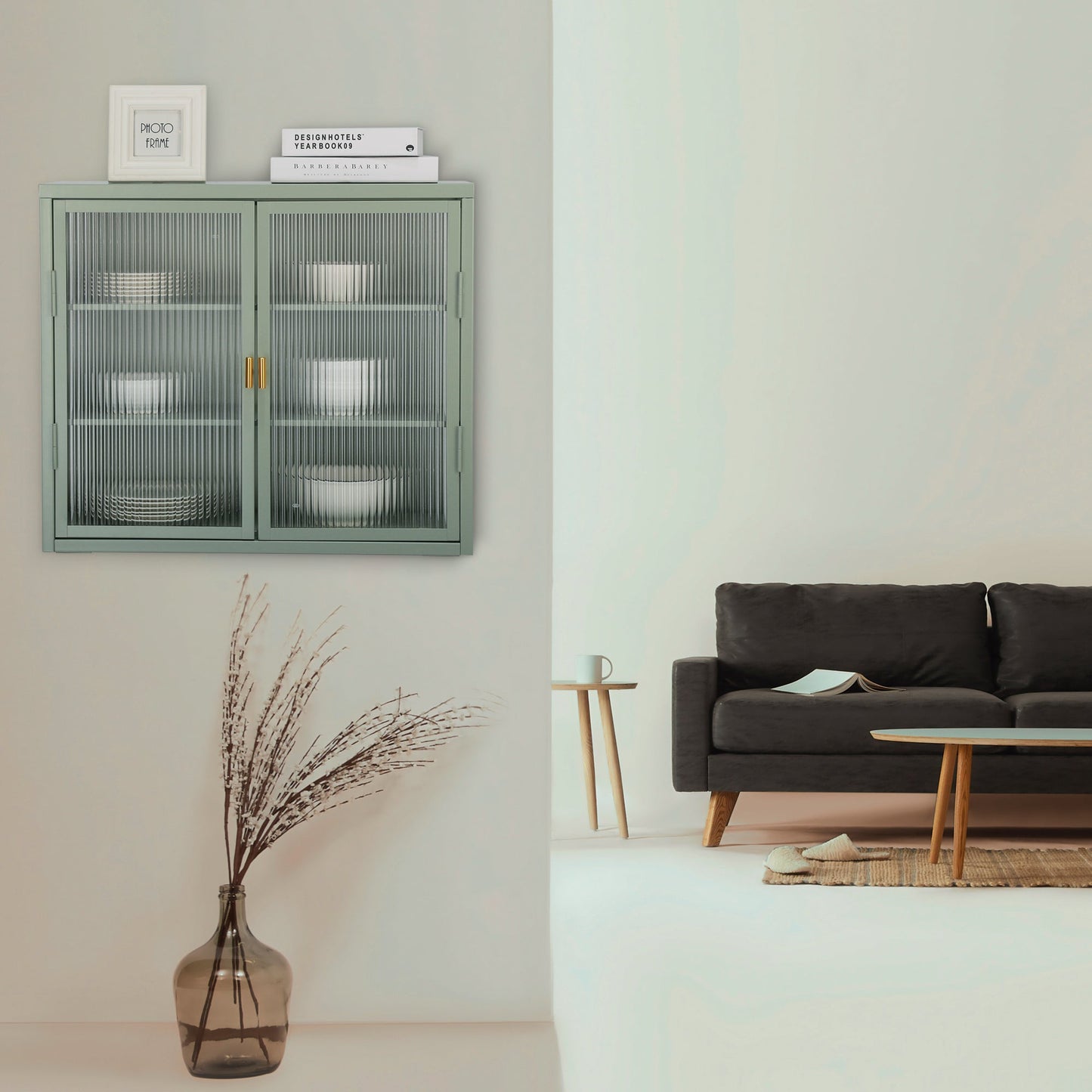 Cabinet mural à double porte en verre de style rétro Haze