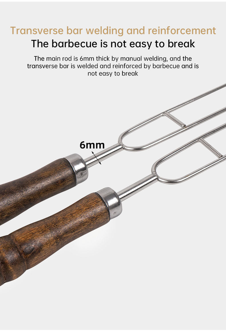 Outdoor Grill Grill Fork Wood Handle U Type Grill Pin Stainless Steel Grill Stick Wood Handle U Type Roast Pin Picnic Grill Meat - Korvel