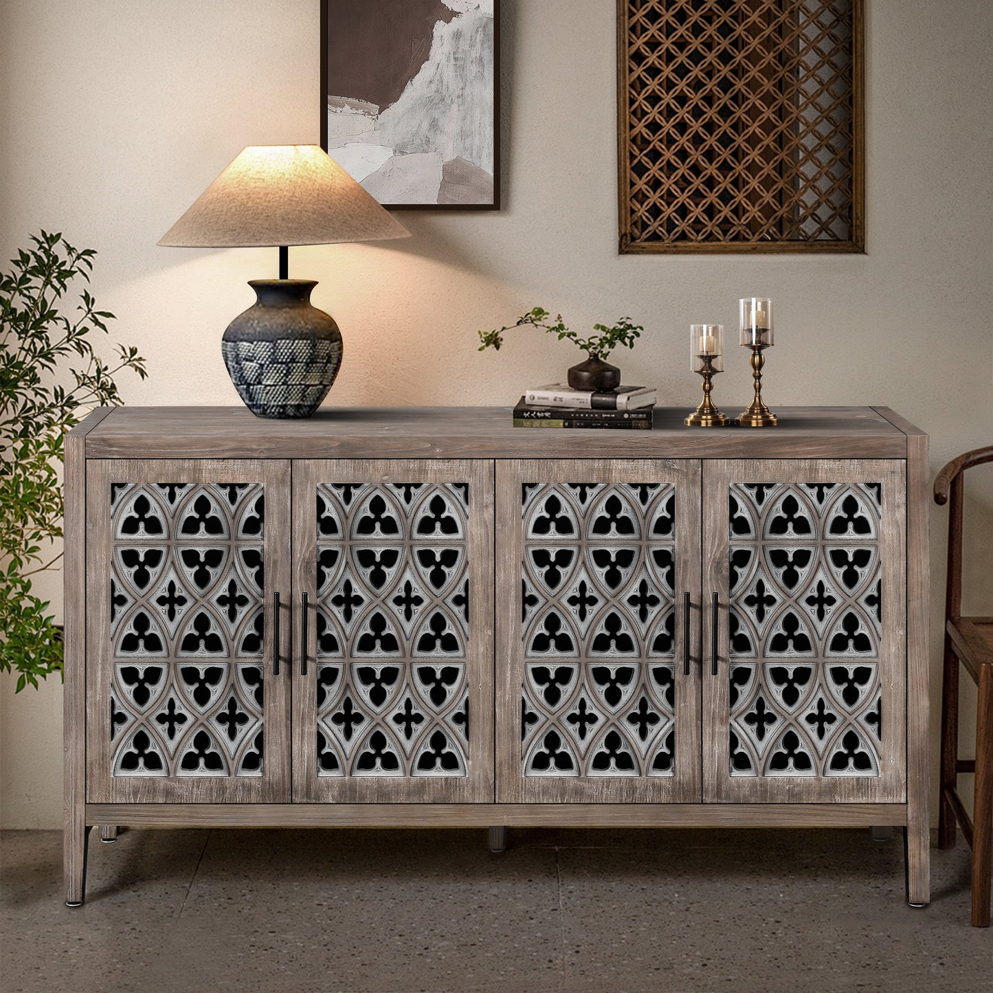 Hollow Four Door Antique Cabinet - American Country Style