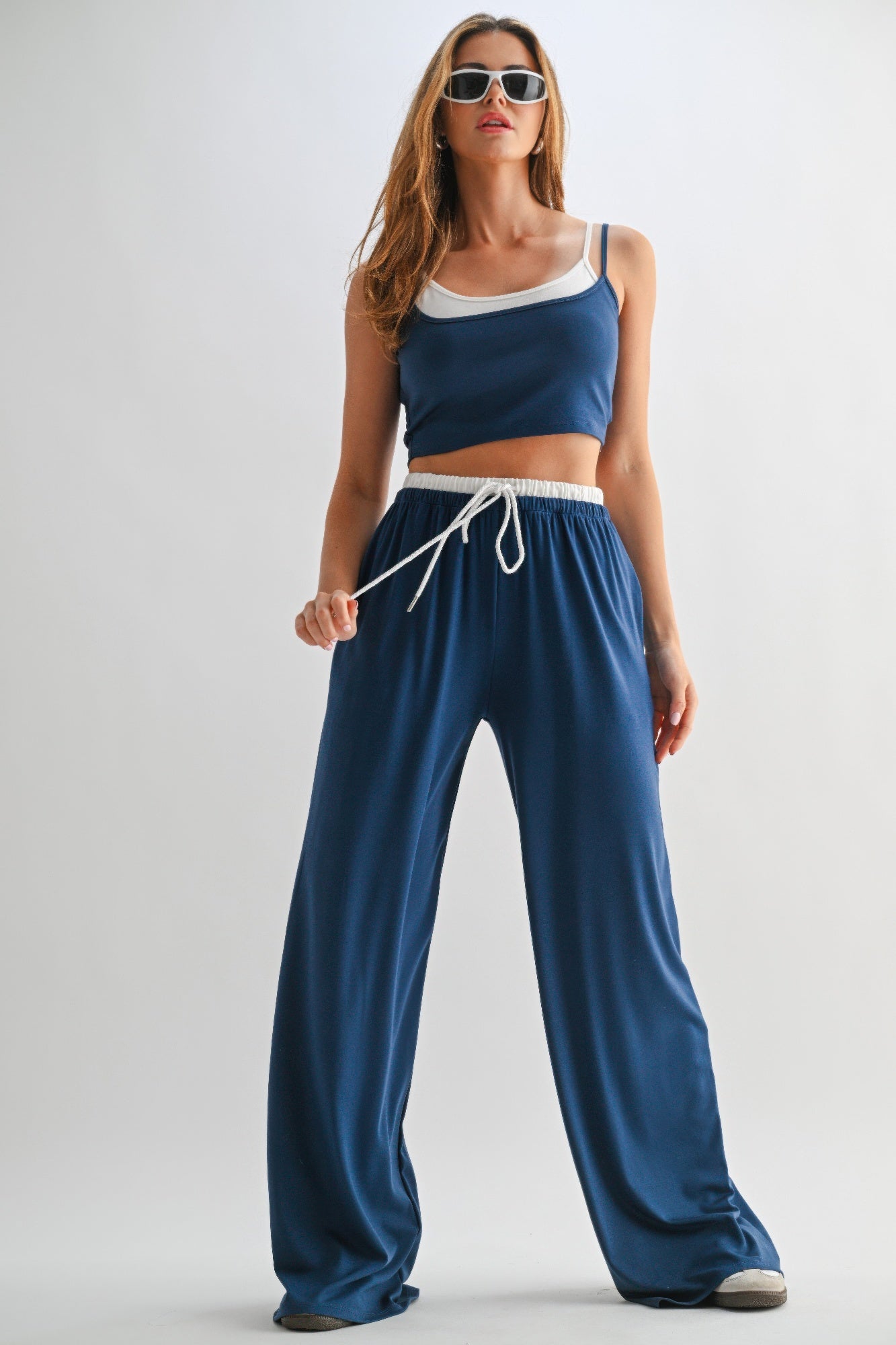 Ensemble de Pantalons de Détente à Cordon et Haut Court