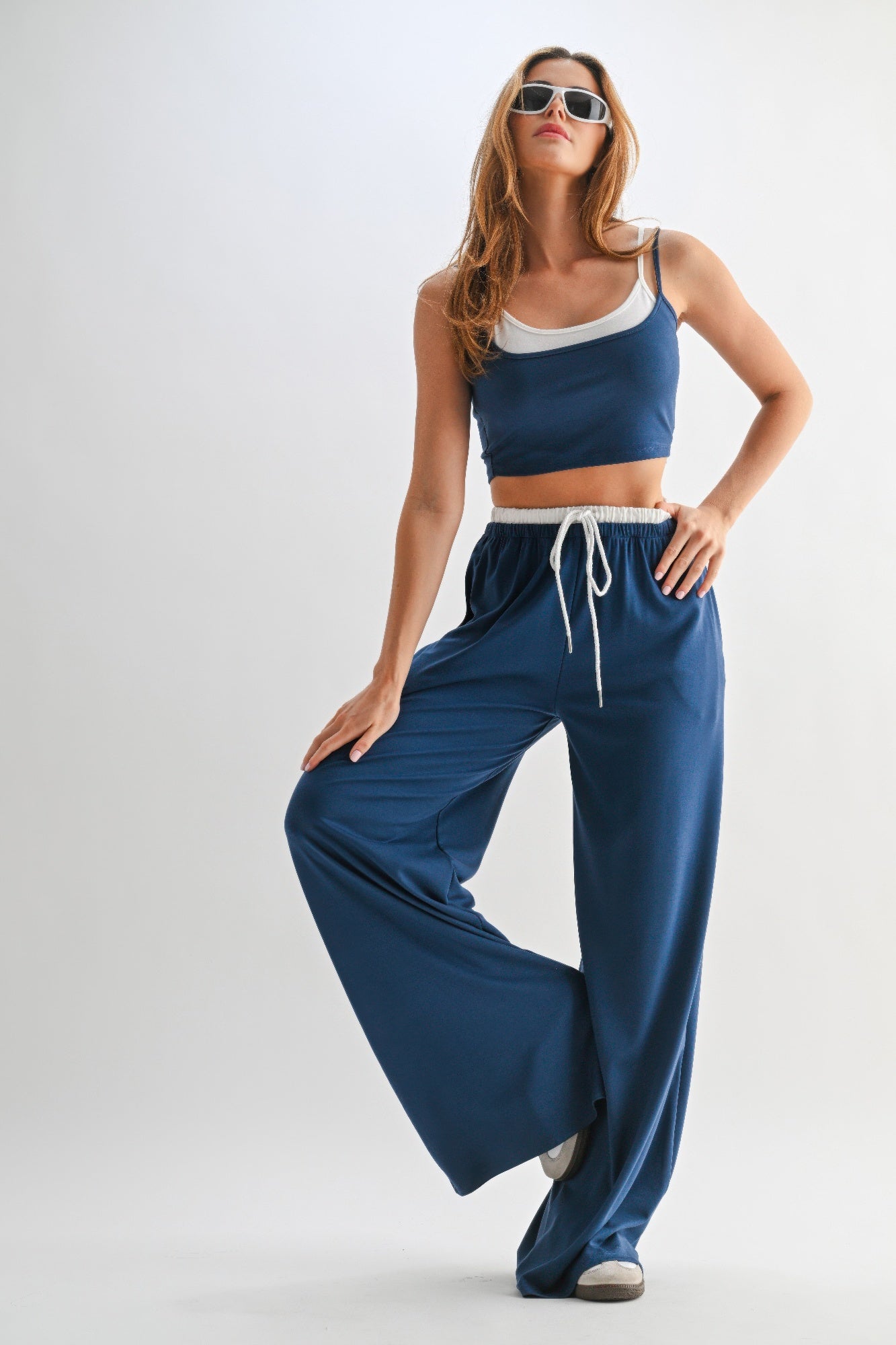 Ensemble de Pantalons de Détente à Cordon et Haut Court