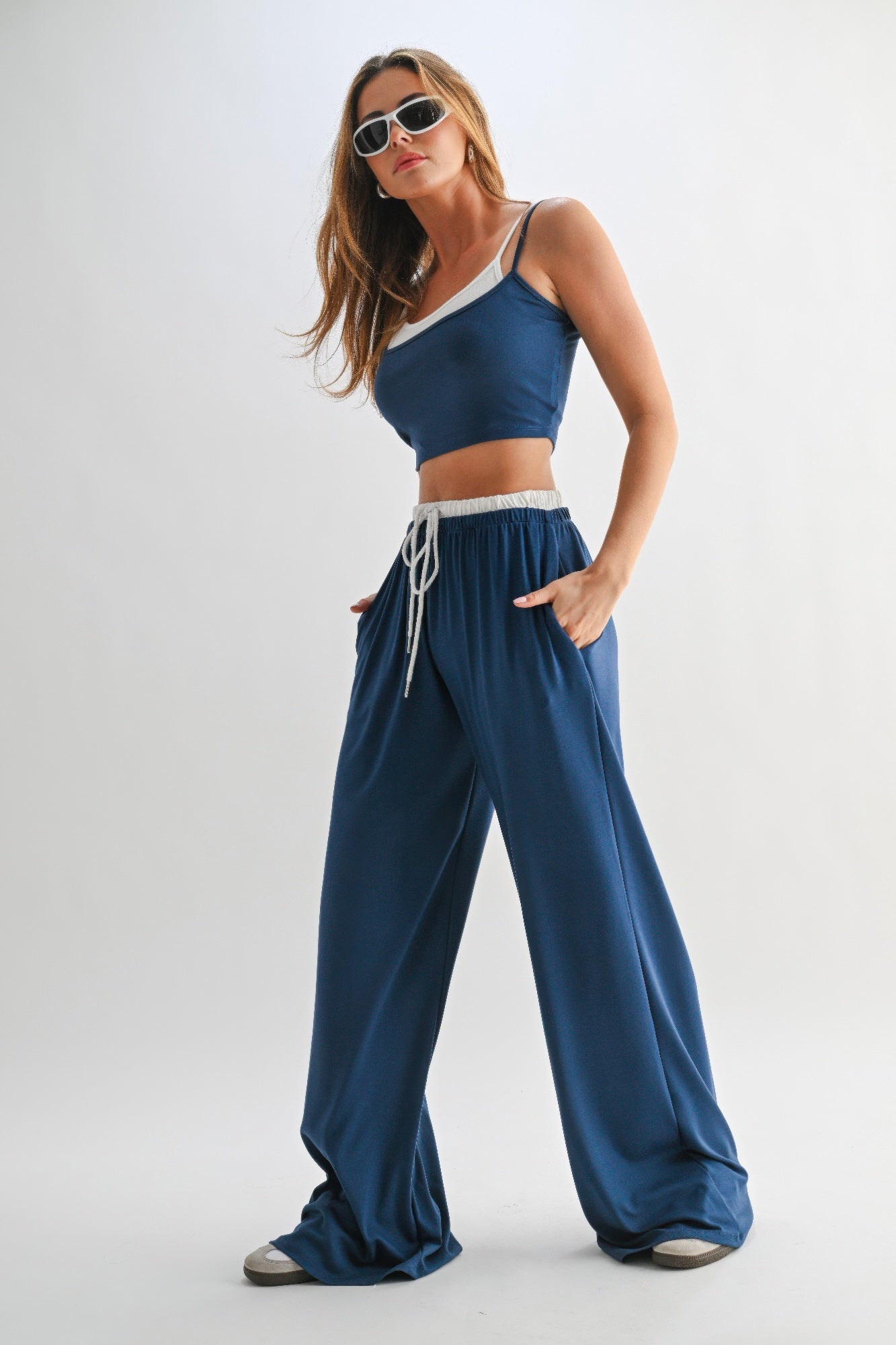 Ensemble de Pantalons de Détente à Cordon et Haut Court