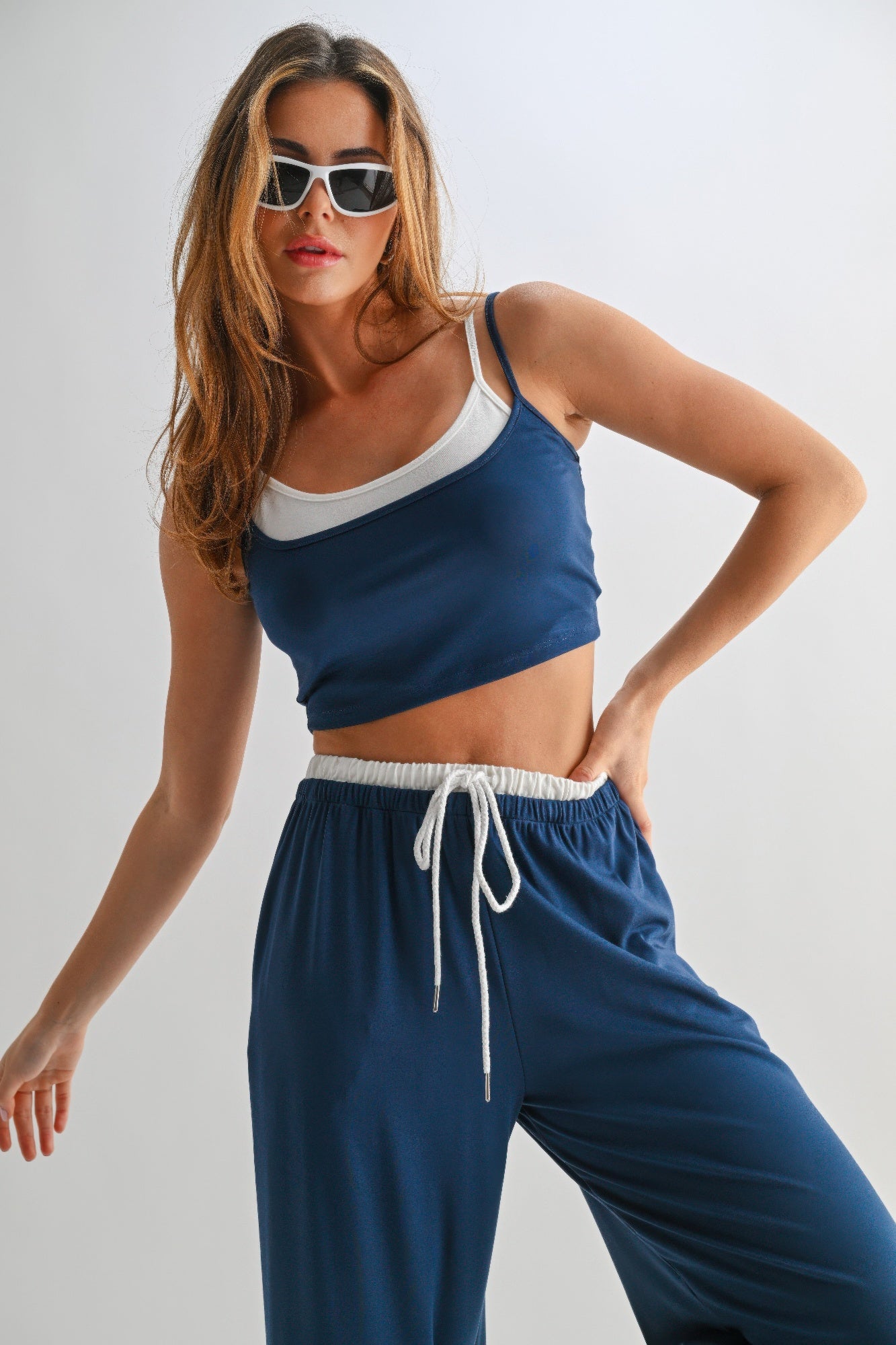 Ensemble de Pantalons de Détente à Cordon et Haut Court