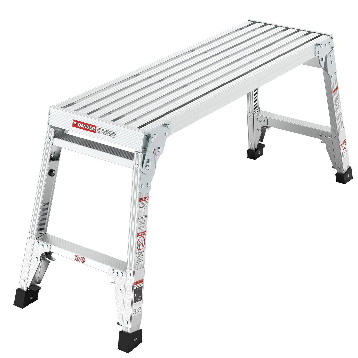 Aluminum Work Platform Large Size Step Stool Folding Portable Work Bench 40" Width Telescopic Feet 22" -27.5" Height Adjustable - Korvel
