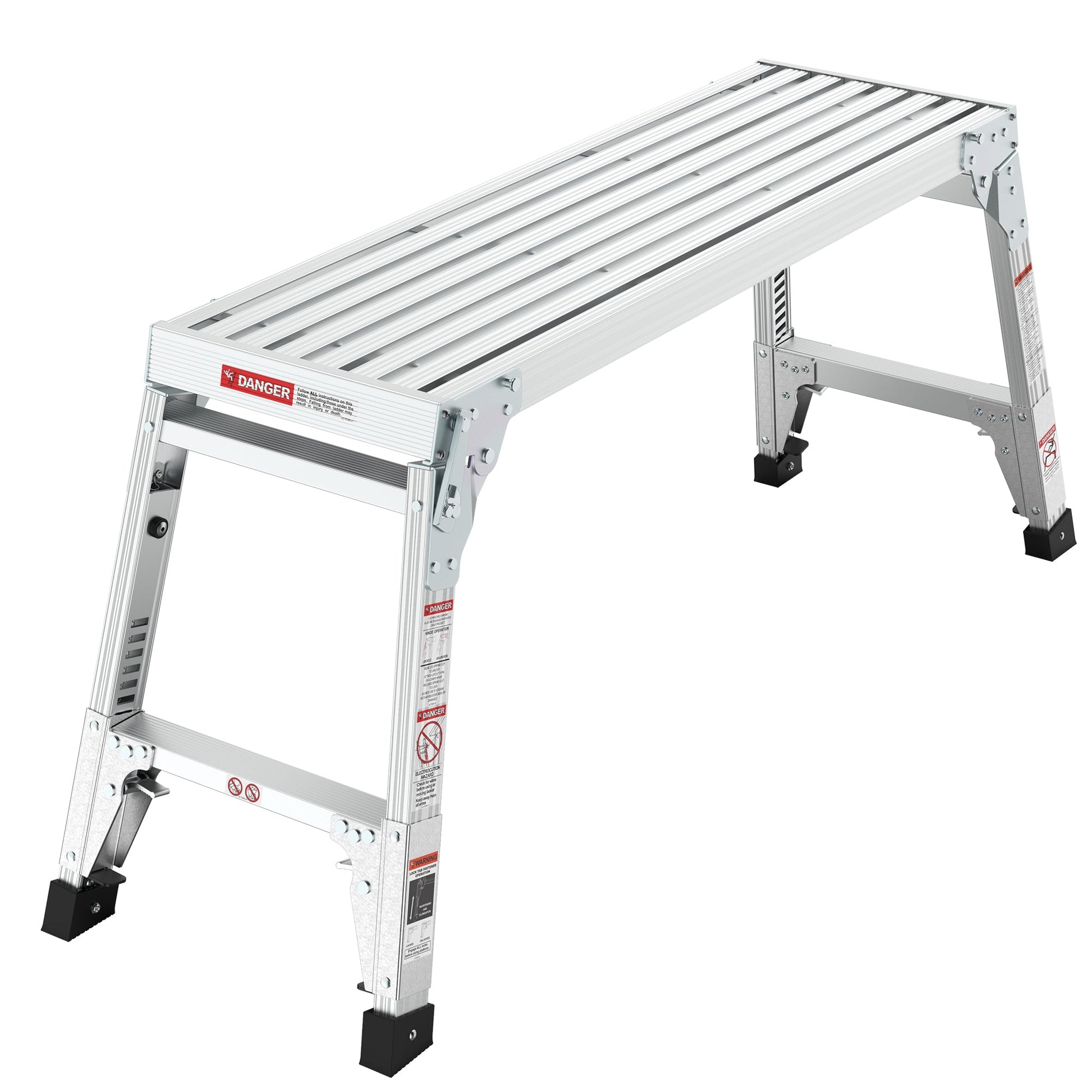 Aluminum Work Platform Large Size Step Stool Folding Portable Work Bench 40" Width Telescopic Feet 22" -27.5" Height Adjustable - Korvel