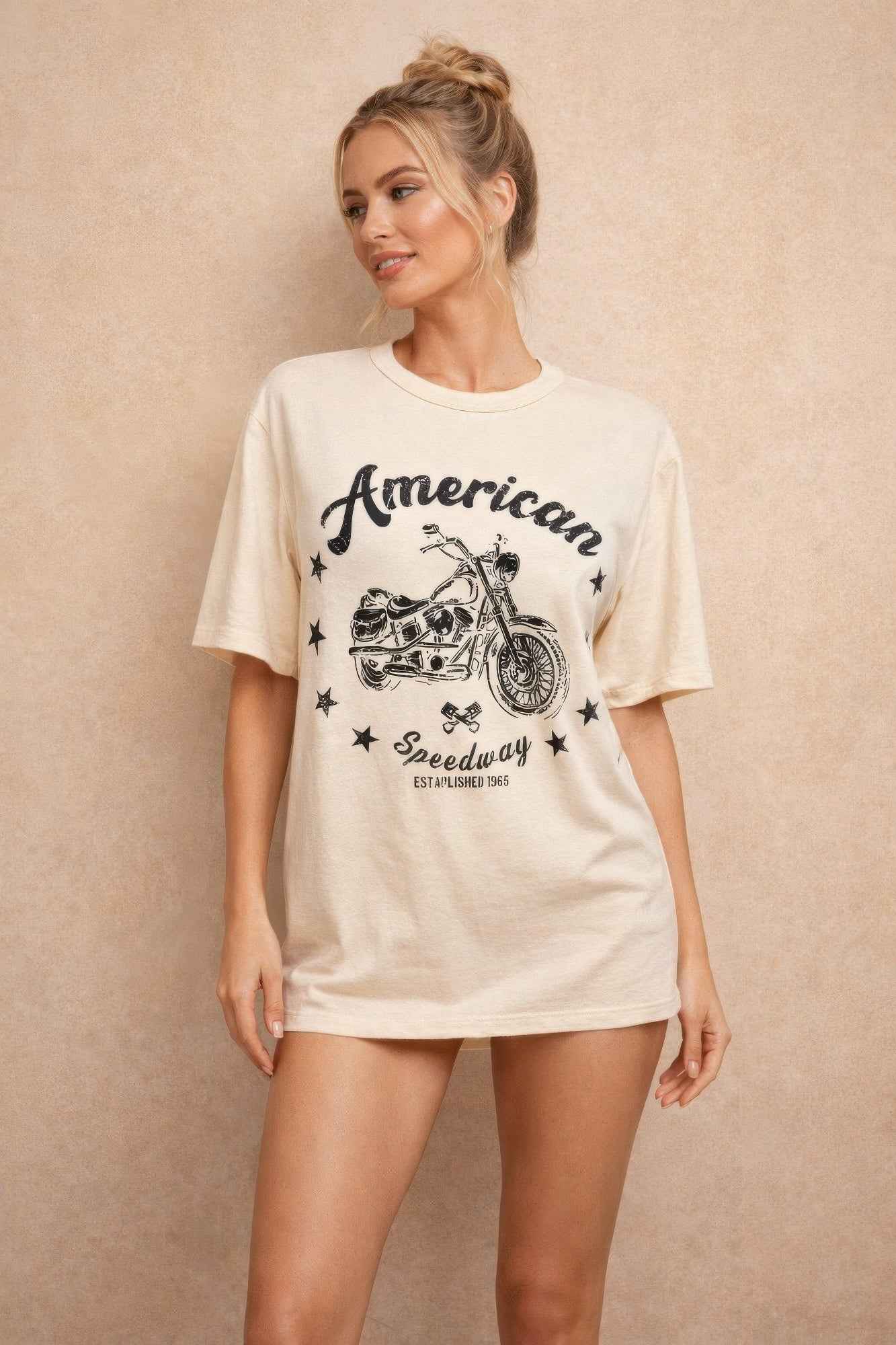 T-shirt Boxy en Coton Moto Américain