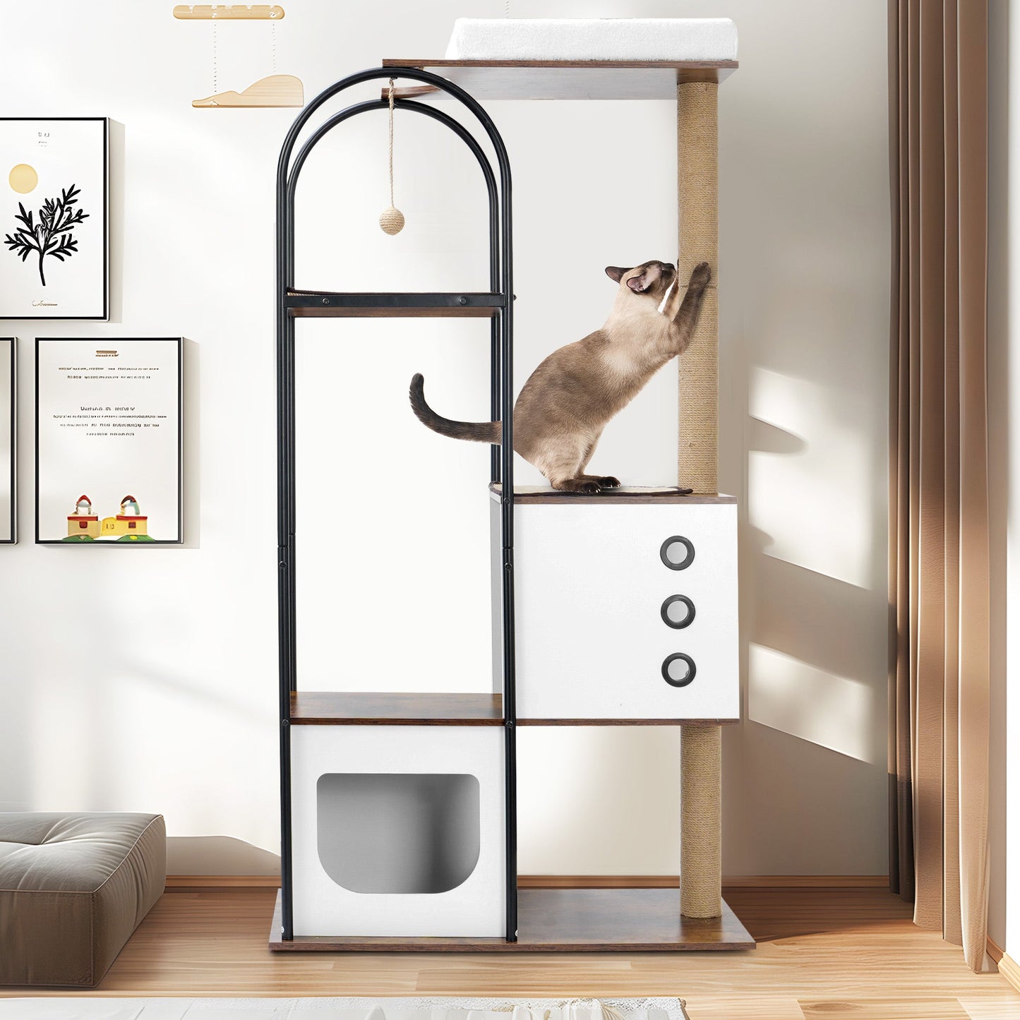 Modern Multi-Level Cat Tree with Scratching Posts and Caves
