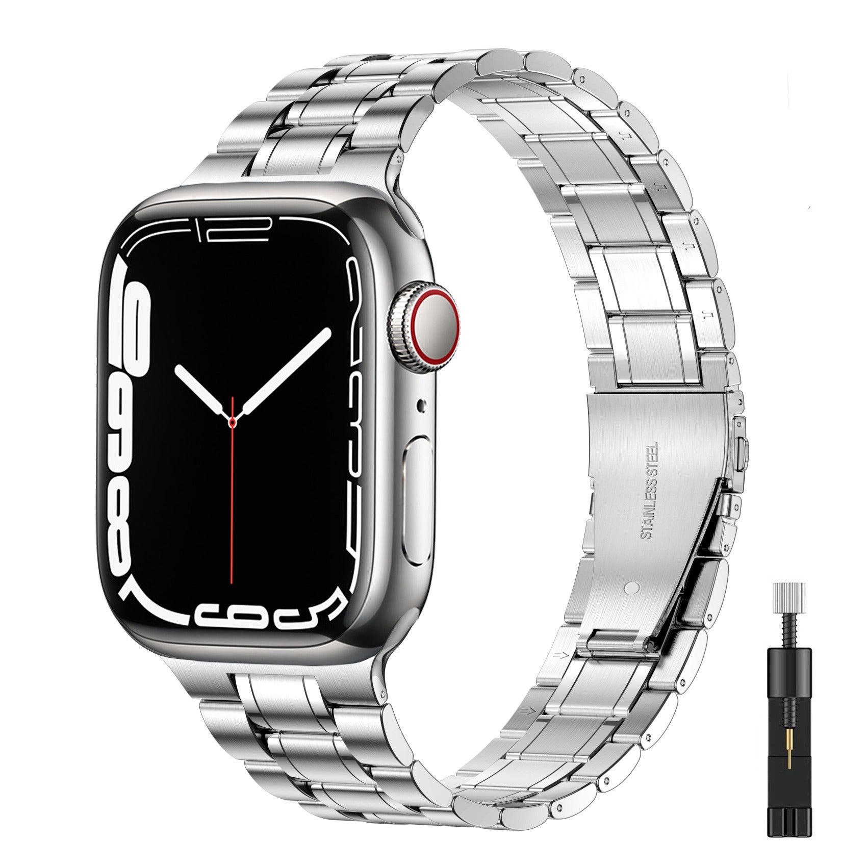 Suitable For Apple Watch S 3 4 5 iwatch S 7 8 9 Stainless Steel Metal Fine Steel Watch Chain With Five Beads - Korvel