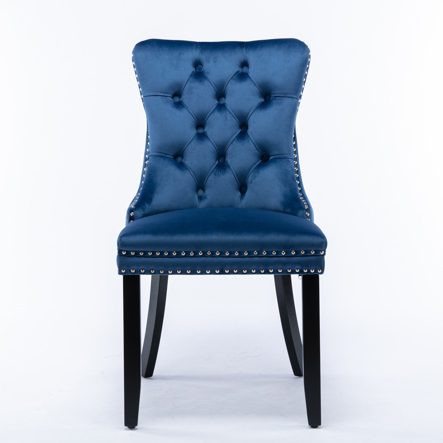 High-end Tufted Solid Wood Contemporary Velvet Upholstered Dining Chair with Wood Legs Nailhead Trim 2-Pcs Set Blue - Korvel