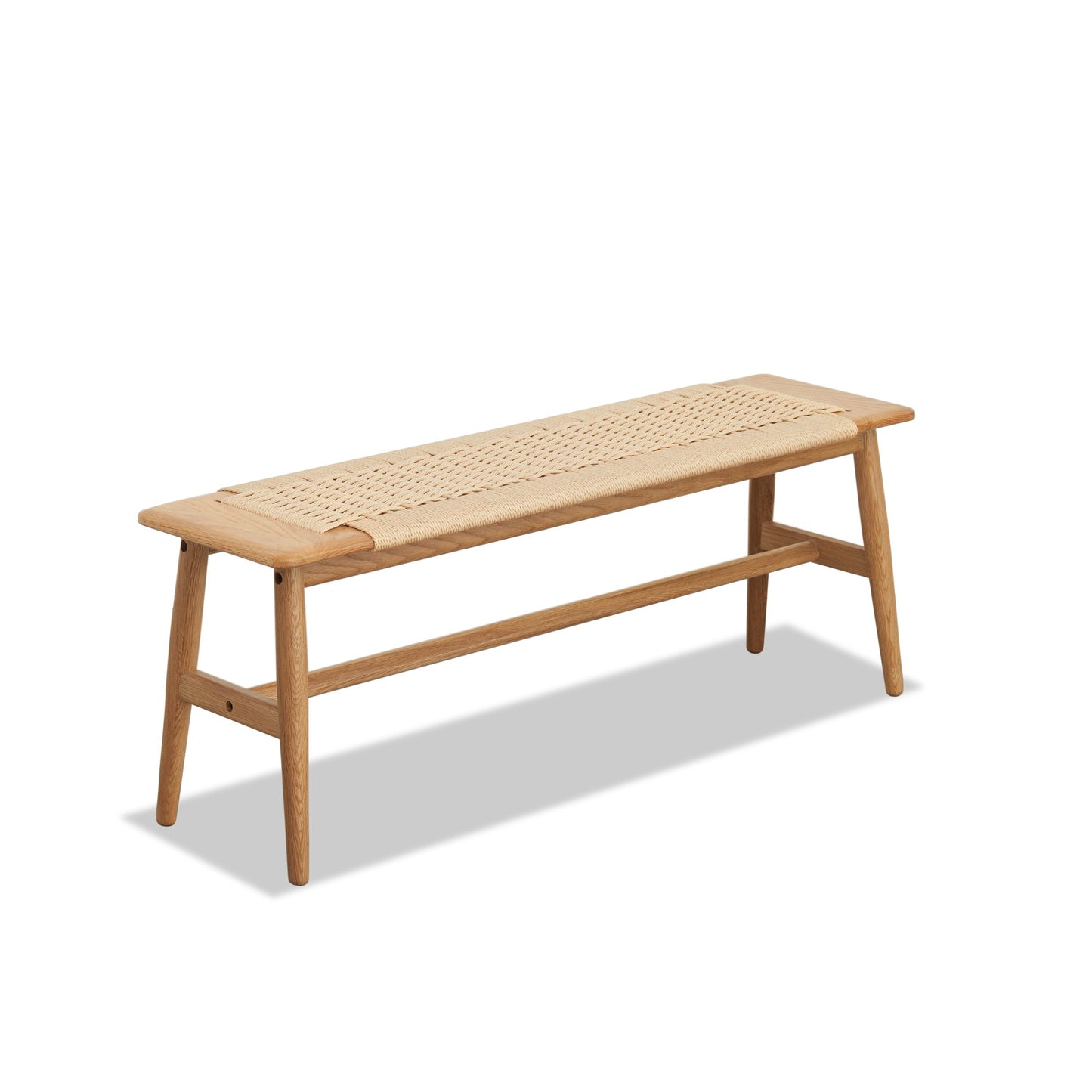 Woven Design Natural Oak Wood Backless Dining Bench