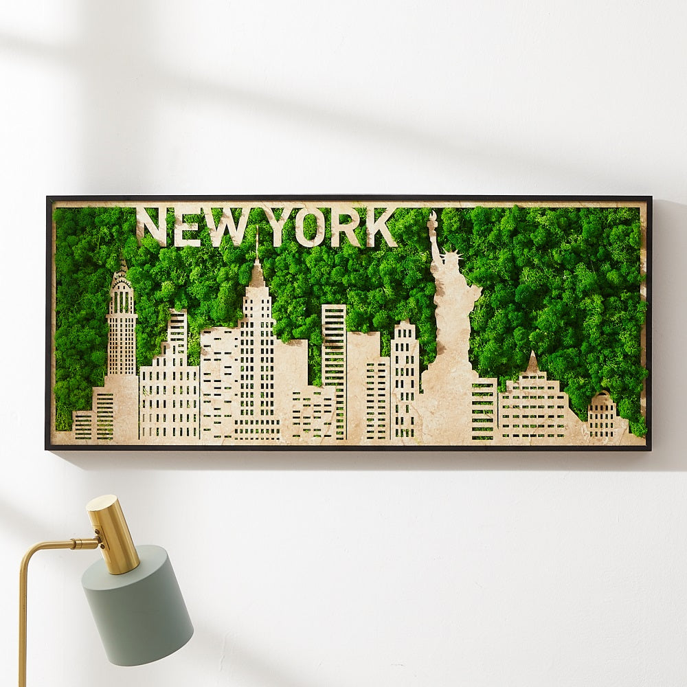 New York Moss City Silhouette Metal Wall Art - Small
