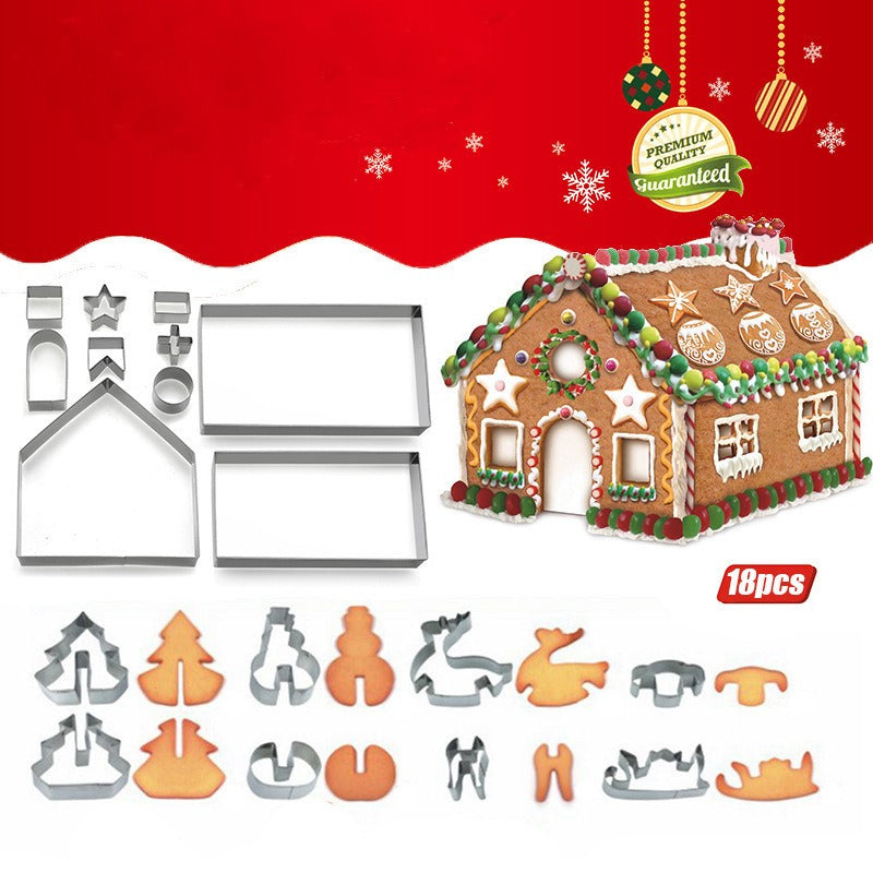 18 piece Christmas stainless steel 3D cookie mold gingerbread house cookie mold set - Korvel
