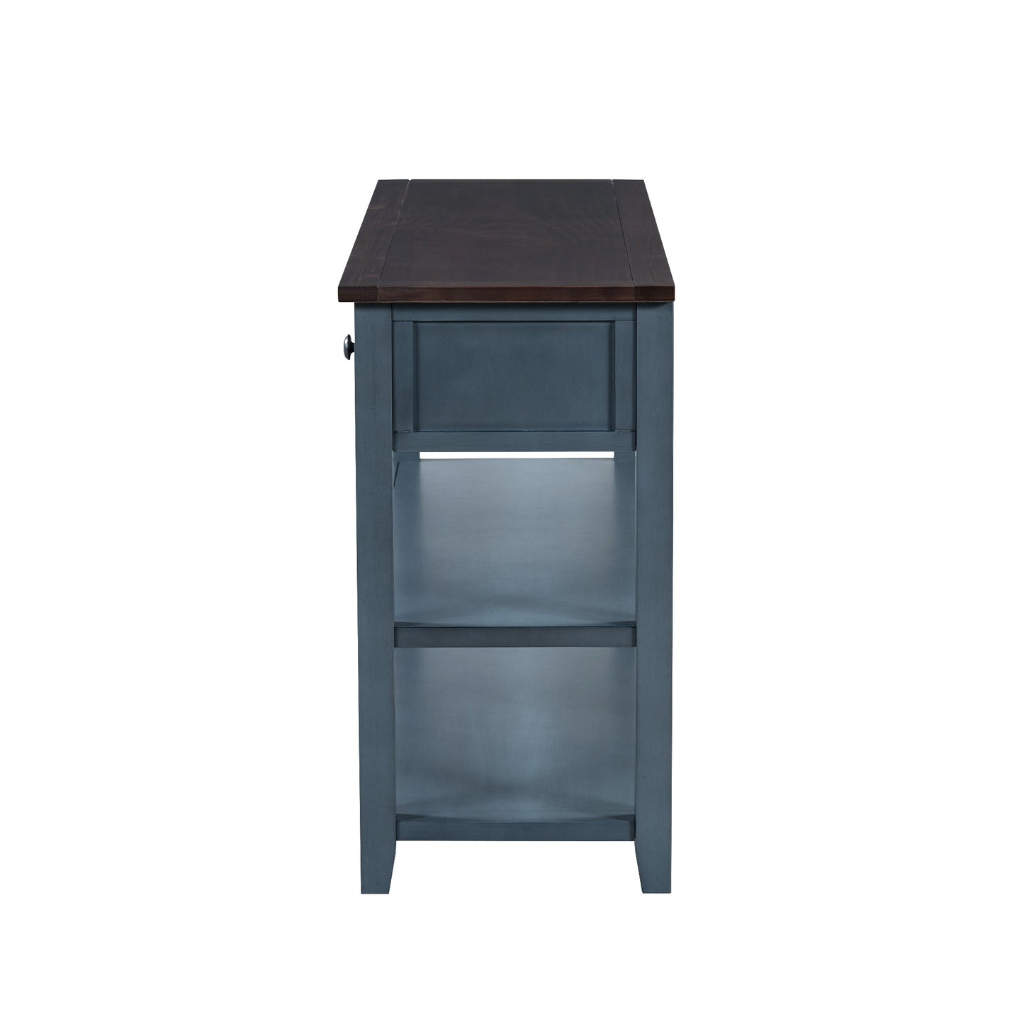Retro Design Console Table with Two Open Shelves, Pine Solid Wood Frame and Legs for Living Room (Antique Navy+Espresso) - Korvel