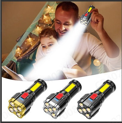 5 Led Flashlight Strong Light Outdoor Portable Cob Side Light Work Light USB Rechargeable Led Flashlight - Korvel