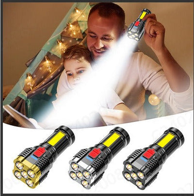 5 Led Flashlight Strong Light Outdoor Portable Cob Side Light Work Light USB Rechargeable Led Flashlight - Korvel