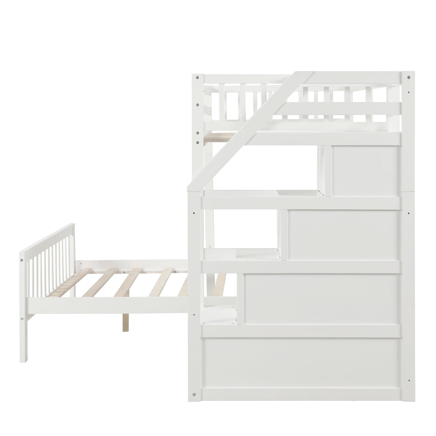 Twin over Full Loft Bed with Staircase,White - Korvel