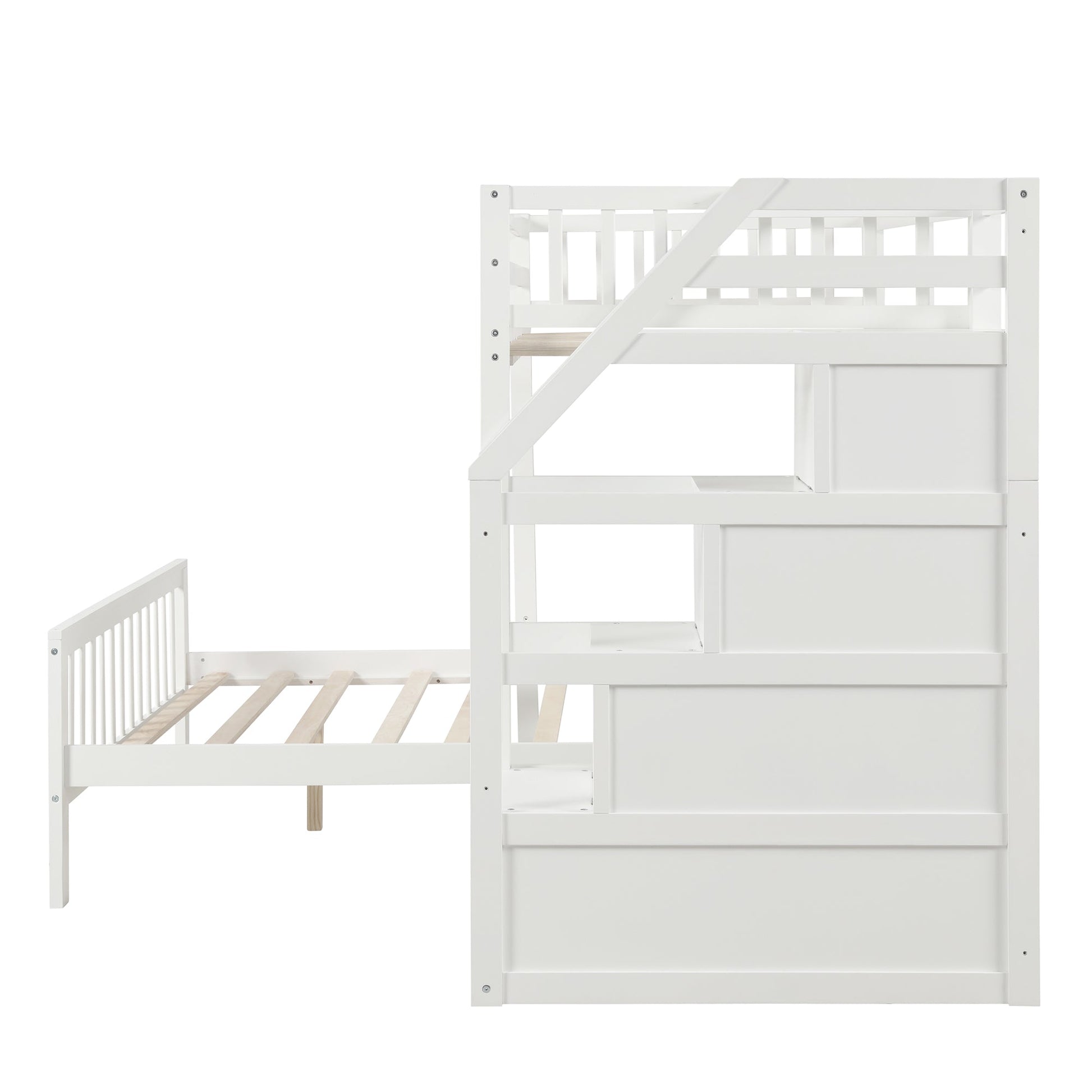 Twin over Full Loft Bed with Staircase,White - Korvel