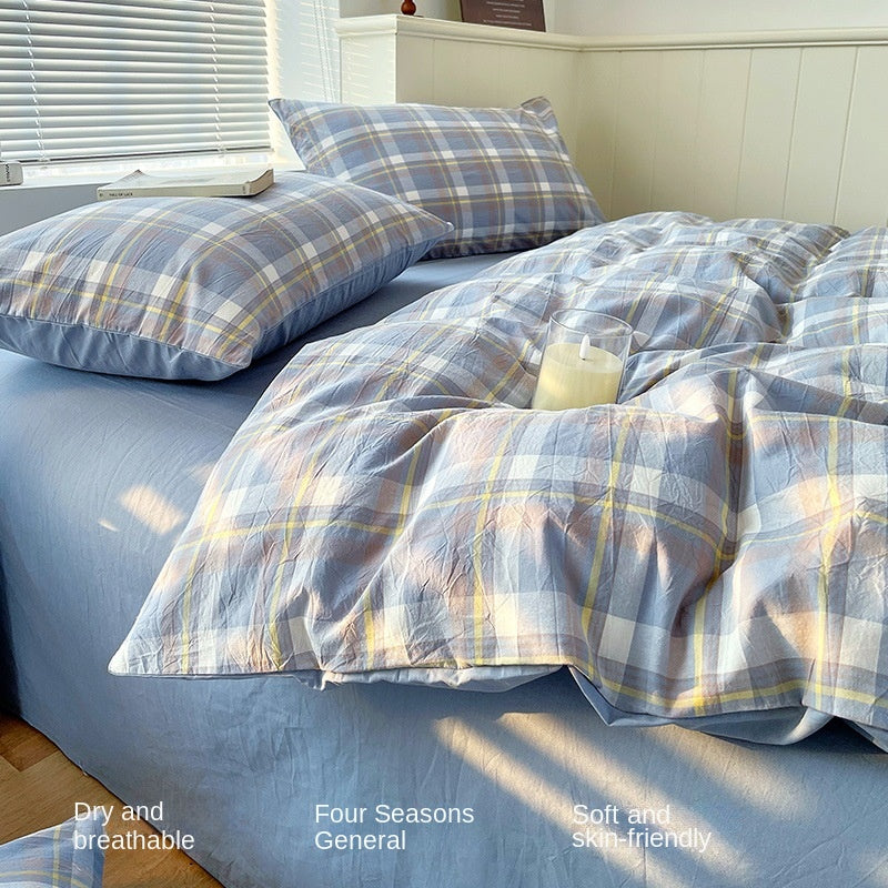 Cotton Dyed Washed Cotton Bedding Set Pure Cotton A Class Flat Sheet Quilt Cover Fitted Sheet Quilt Cover Three-Piece Set Striped - Korvel