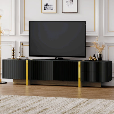 Luxury Fluted TV Stand for TVs Up to 80'', Modern Entertainment Center with Storage Cabinets & Drawers Black - Korvel