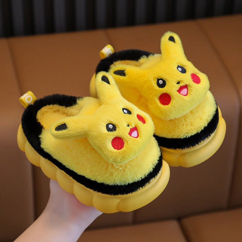 Winter children's cotton slippers, cute cartoon home for girls, warm and non slip indoor and outdoor baby cotton shoes, parent-child shoes, winter - Korvel