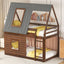 Wood Twin Size House Bunk Bed with Roof, Ladder and 2 Windows, Oak & Smoky Grey - Korvel