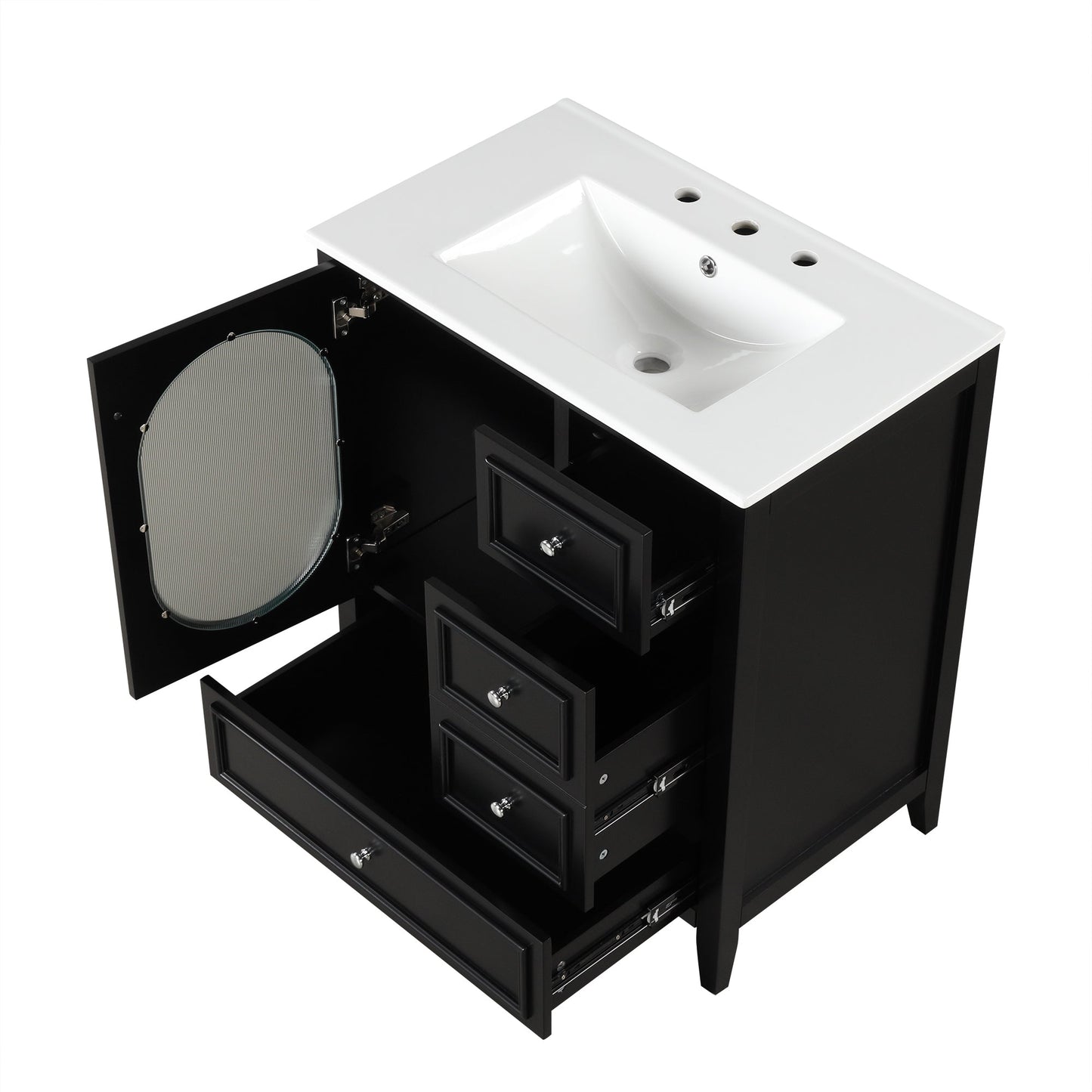 Meuble de salle de bain noir de 30" avec évier et rangement
