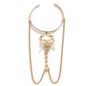 Vintage Punk Scorpion Tassel Chain Ring Bracelet Sets for Women Men Gothic Crystal Ring Connected Finger Charm Bracelets Jewelr - Korvel