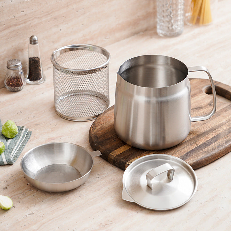 Premium Stainless Steel Oil Filter Pot with Frying Basket
