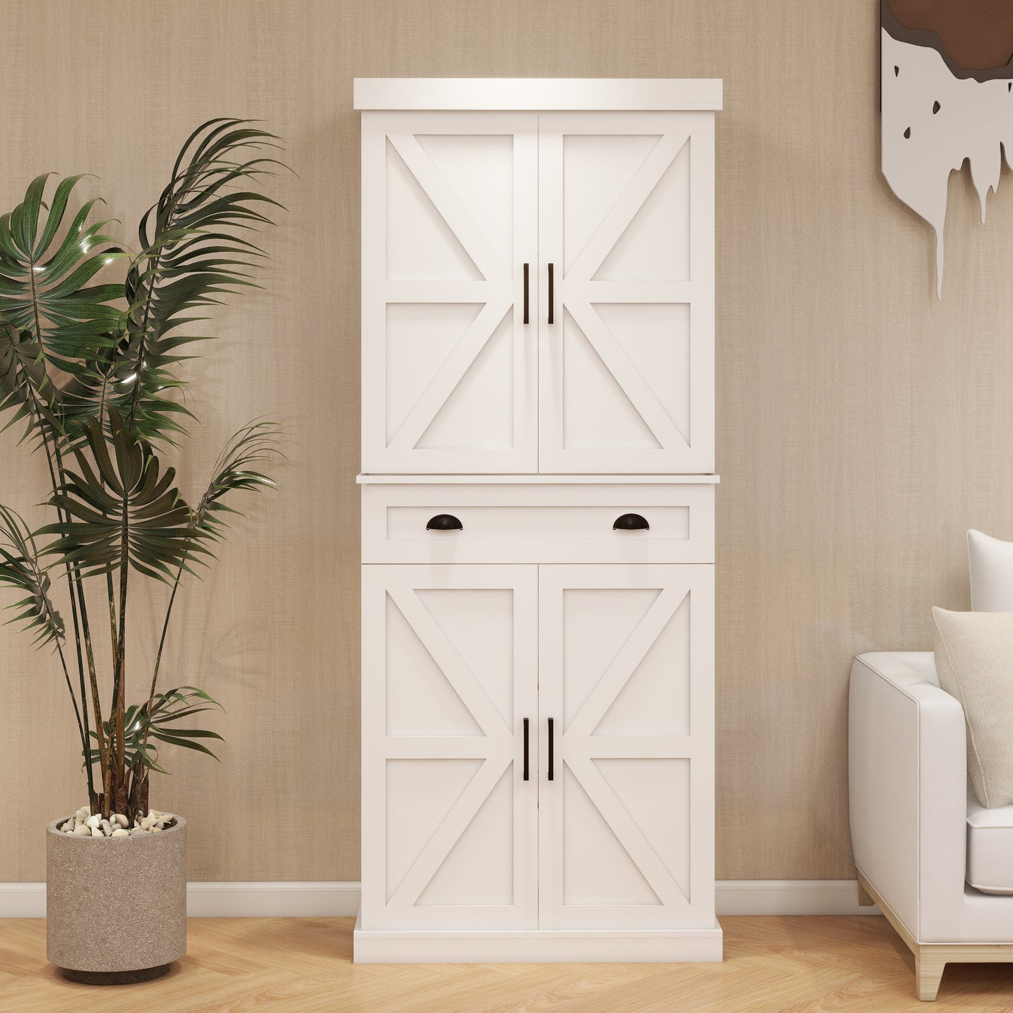 Elegant 71" Kitchen Pantry Storage Cabinet with Adjustable Shelves