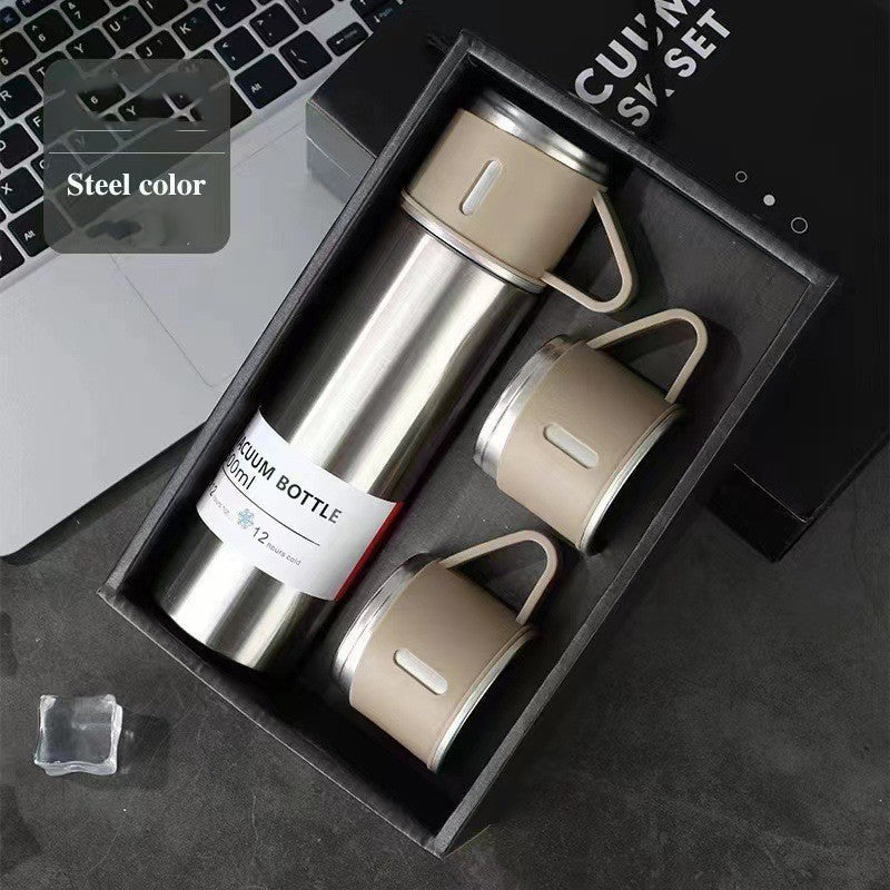 A cup of three-lid thermos cup portable fashion gift box set stainless steel cup - Korvel